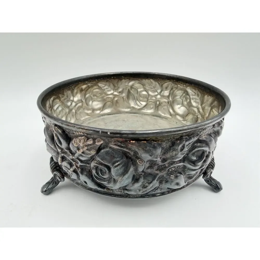 Reims Clear Glass 4.5” Floral Frog France w Silver Plate Base by de Uberti Italy